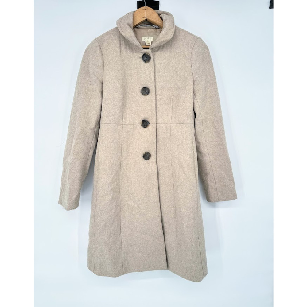 J.Crew Oatmeal Uptown Wool Blend Coat Stand Collar Long Jacket Size 0 Business